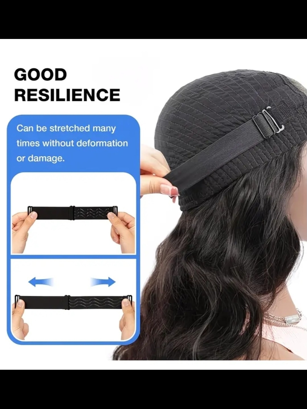 2PK Adjustable Black Elastic Wig Grip Band - Secure Hold - Picture 2 of 2